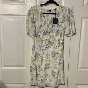 The Kooples White Midi Dress with Lavender and Sky Blue Floral Print